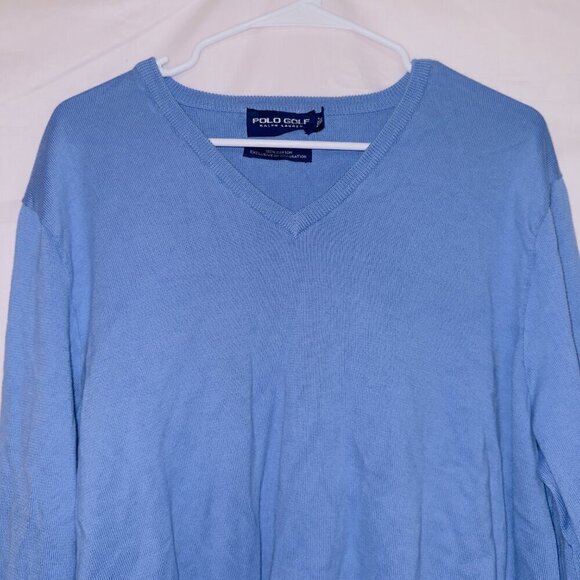 Men's Polo Ralph Lauren Golf Blue Long Sleeve V Neck Cotton Sweater size XL - Picture 4 of 6